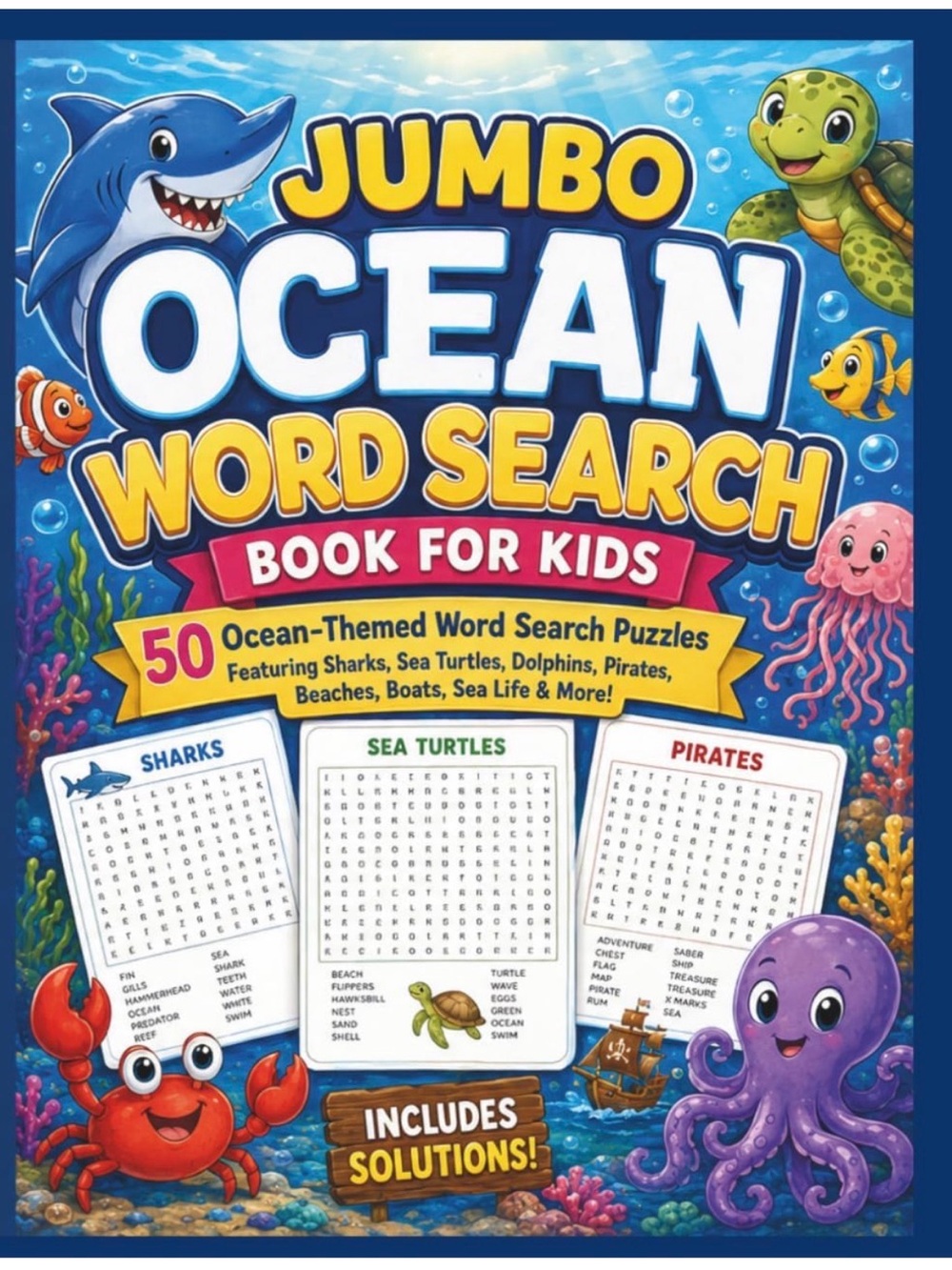 NWT Ocean Word Search Book for Kids - Jumbo Blue Puzzle Activity